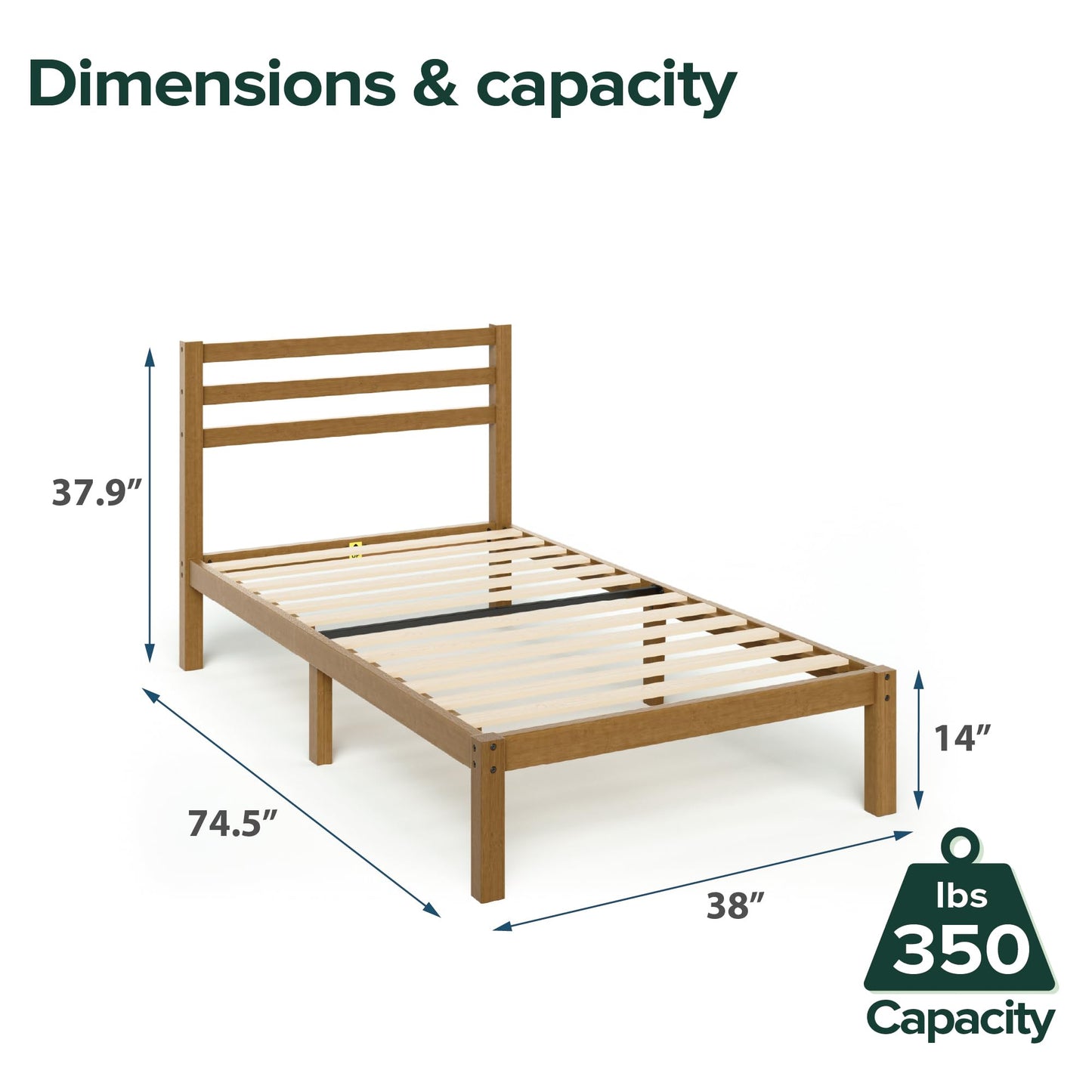 Zinus Twin Bed Frame - Leah Bamboo Platform Bed Frame with Headboard - Wood Slat Support, Easy Assembly, No Box Spring Needed, Underbed Storage Space, 5 Year Warranty, Twin Size