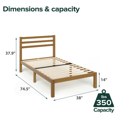 Zinus Twin Bed Frame - Leah Bamboo Platform Bed Frame with Headboard - Wood Slat Support, Easy Assembly, No Box Spring Needed, Underbed Storage Space, 5 Year Warranty, Twin Size