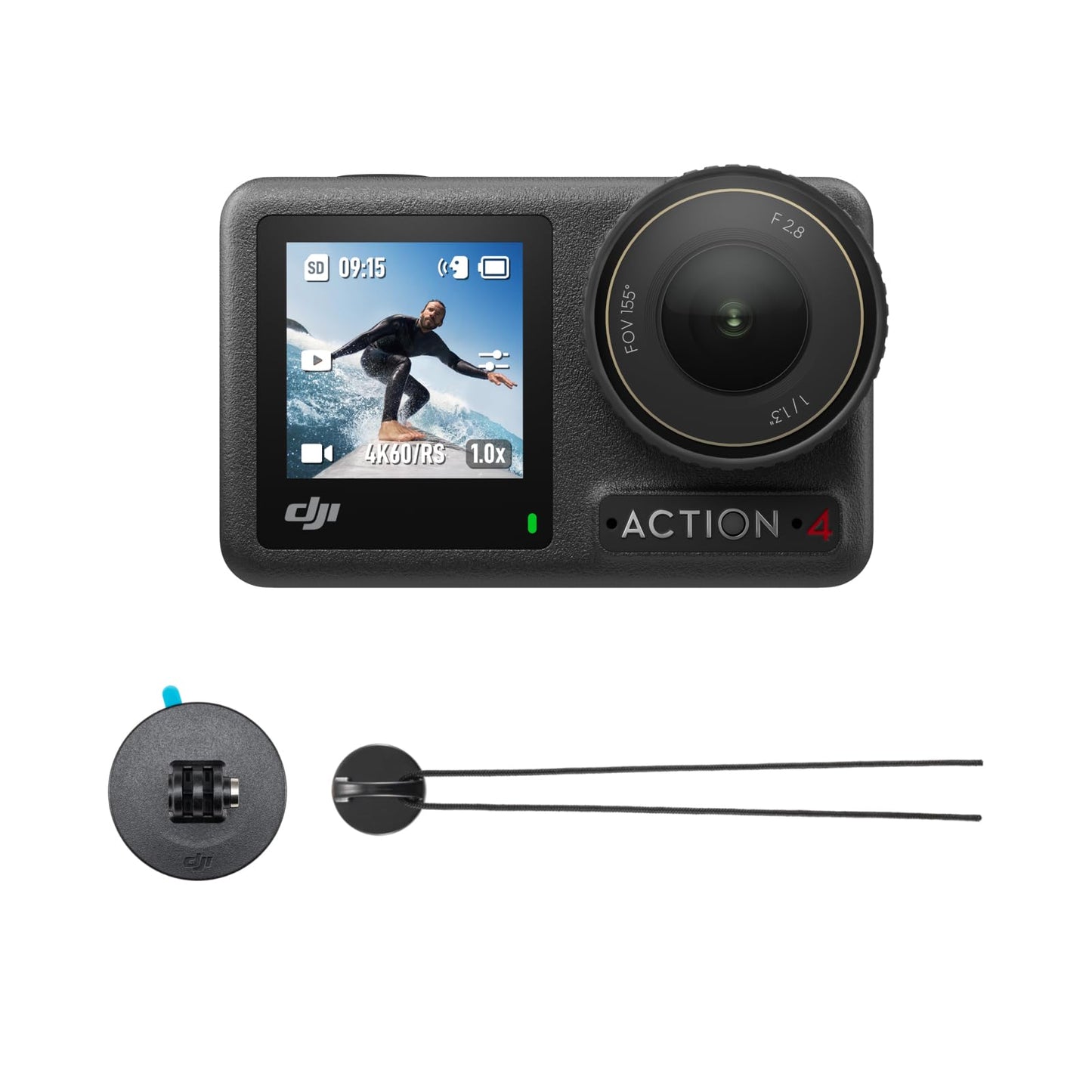 DJI Osmo Action 4 Surfing Combo - Waterproof Action Camera with Surfing Tether That Provides Camera Safety, has a 1/1.3-Inch Sensor, Stunning Low-Light Imaging, 4K/120fps, Wet Touch Screen Operation Standard Combo