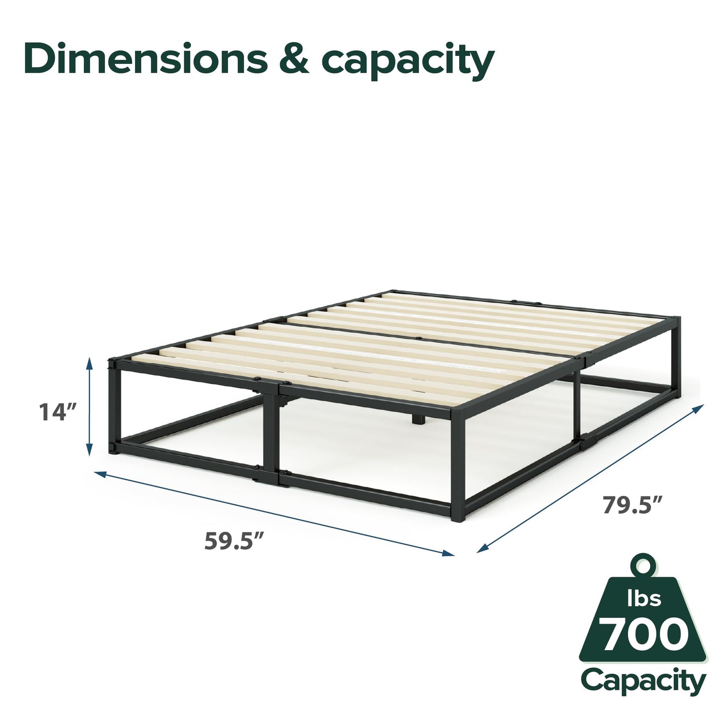 Zinus Queen Bed Frame - Joseph 14 Inch Metal Bed Frame with Wood Slat Support, No Box Spring Needed, Easy Assembly - Minimalist Platform Bed Frame with Underbed Storage Space, 5 Year Warranty, Queen New Small Box