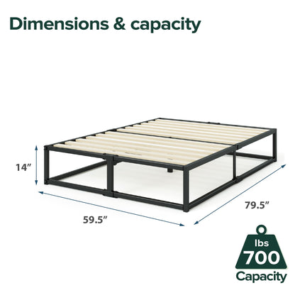 Zinus Queen Bed Frame - Joseph 14 Inch Metal Bed Frame with Wood Slat Support, No Box Spring Needed, Easy Assembly - Minimalist Platform Bed Frame with Underbed Storage Space, 5 Year Warranty, Queen New Small Box