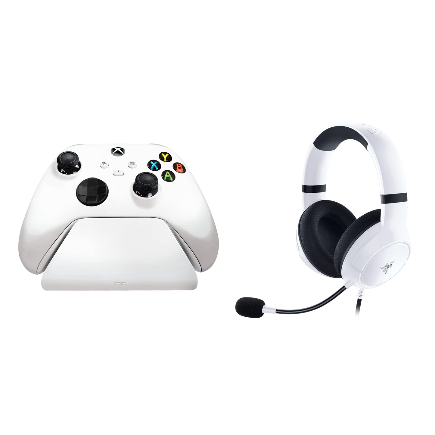 Razer Universal Quick Charging Stand + Kaira X Wired Headset Bundle for Xbox Series X|S, Xbox One: Perfectly Matches Xbox Wireless Controllers - White (Controller Sold Separately) Robot White Charging Stand + Headset