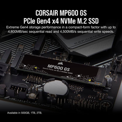 Corsair MP600 GS 500GB PCIe Gen4 x4 NVMe M.2 SSD – High-Density TLC NAND – M.2 2280 – DirectStorage Compatible - Up to 4,800MB/sec – Great for PCIe 4.0 Notebooks - Black