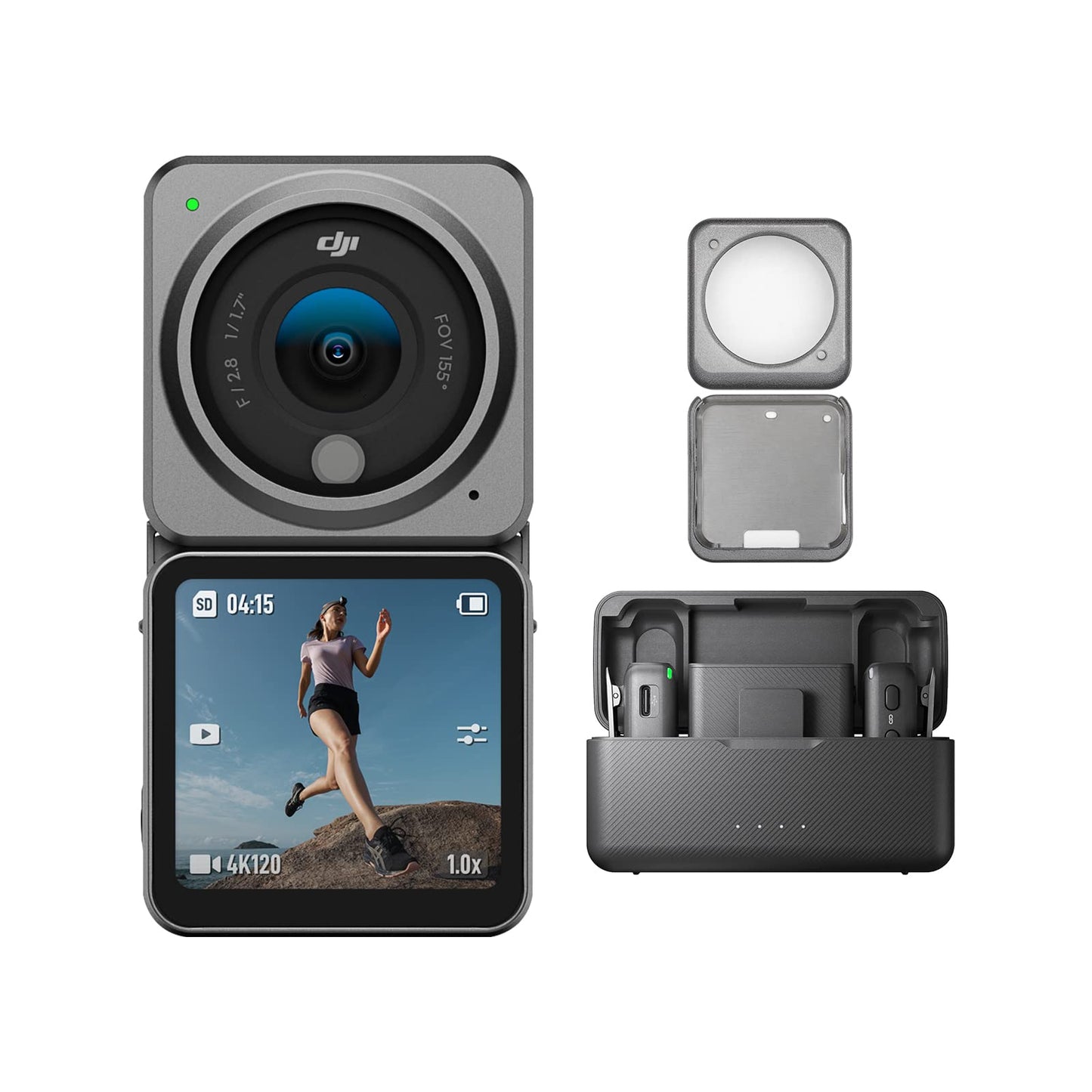 DJI Action 2 Dual-Screen Vlogging Combo - Action Camera with Dual OLED Touchscreens, Magnetic Protective Case and Wireless Microphone, 250m (820 ft.) Range, 14-Hour Mic Recording, Vlogging Camera Dual-Screen Combo + Protective Case