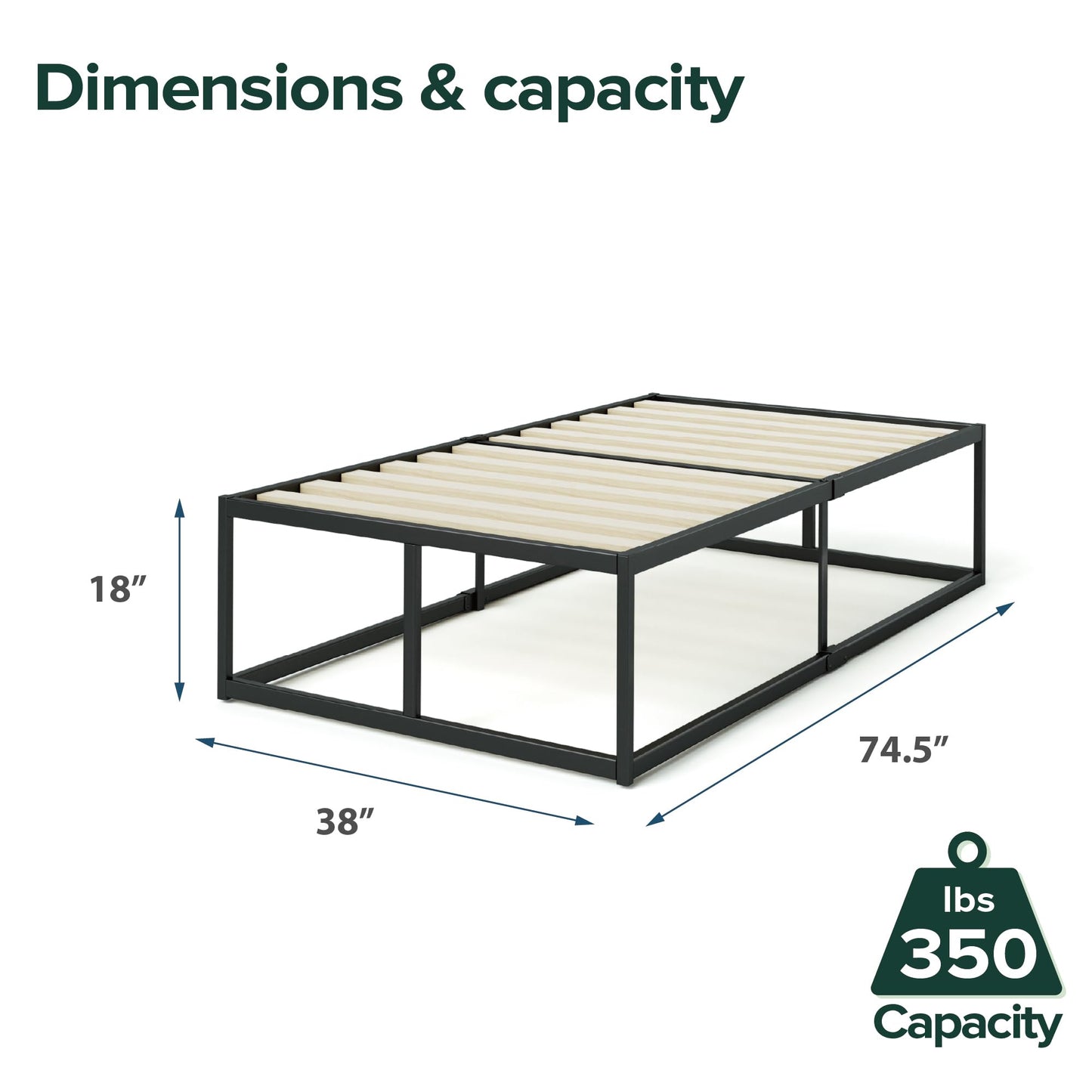 Zinus Twin Bed Frame - Joseph 18 Inch Metal Bed Frame with Wood Slat Support, No Box Spring Needed, Easy Assembly - Minimalist Platform Bed Frame with Underbed Storage Space, 5 Year Warranty, Twin New Small Box