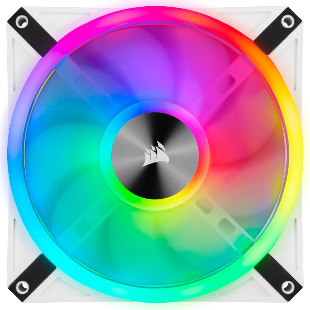 CORSAIR QL Series, iCUE QL140 RGB, 140mm RGB LED PWM White Fan, Dual Fan Kit with Lighting Node CORE, 140mm x 25mm QL140 Dual