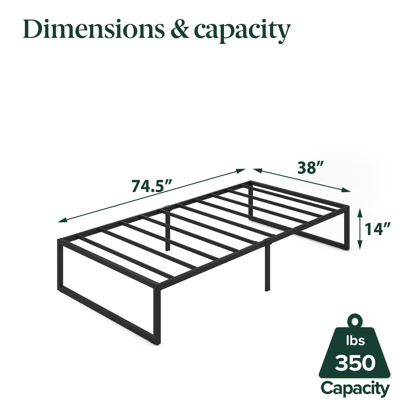 Zinus Twin Bed Frame – Lorelai 14 inch Bed Frame with Steel Slat Support, Heavy Duty Metal Construction, Easy Assembly, No Box Spring Needed – Platform Bed Frame with Underbed Storage, 5 Year Warranty Contemporary New Small Box