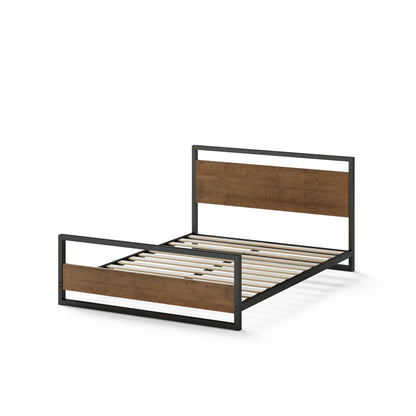 ZINUS Suzanne Bamboo and Metal Platform Bed Frame with Footboard / Wood Slat Support / No Box Spring Needed / Easy Assembly, Queen Standard Footboard