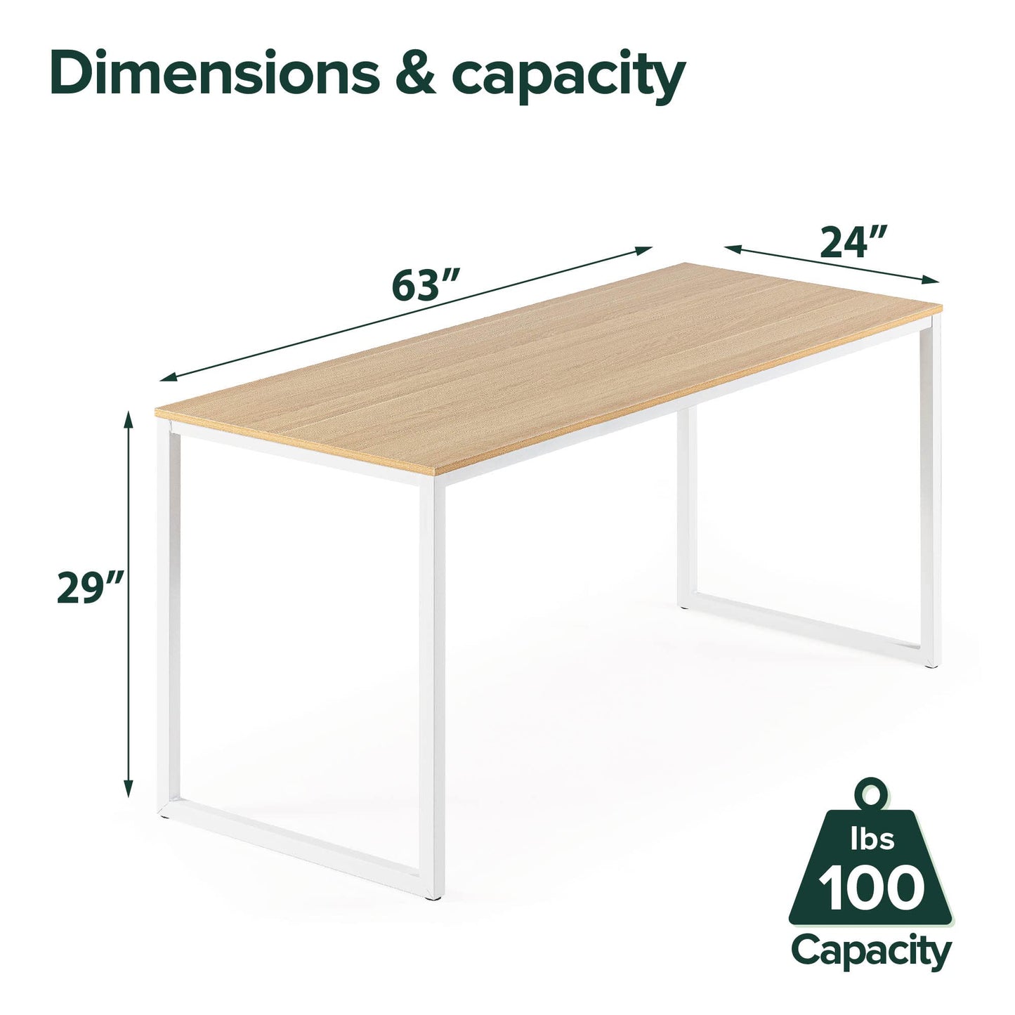 Zinus Modern Studio Collection Soho Rectangular Dining Table/Table Only/Office Desk/Computer Table, White