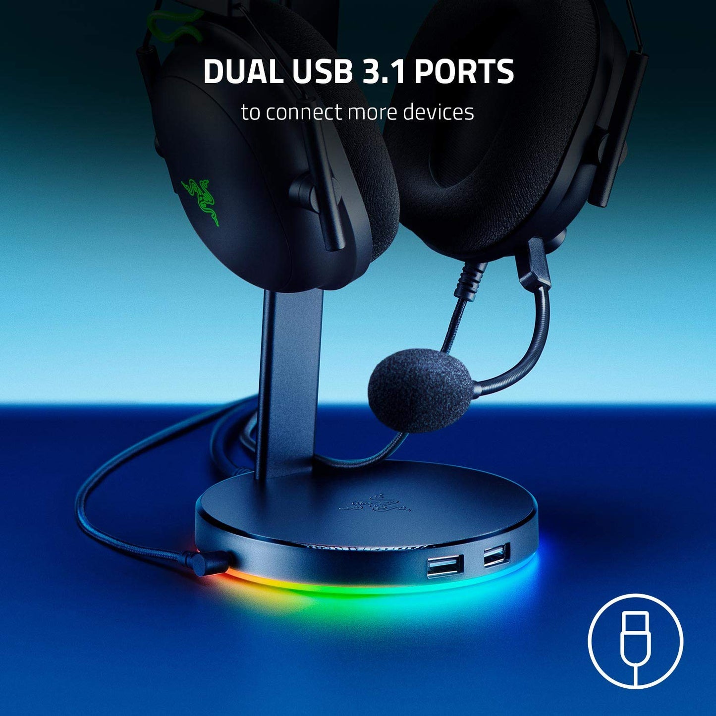 Razer Kraken V3 HyperSense Wired USB Gaming Headset w/Haptic Technology | Razer Base Station V2 Chroma Headphone Stand