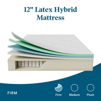 LUCID 12 Inch Latex Hybrid Mattress - Responsive Latex Foam and Encased Springs - Firm Feel - Motion Isolation - Edge Support - Gel Infused - Pressure Relief - Bed in a Box - Twin XL Size