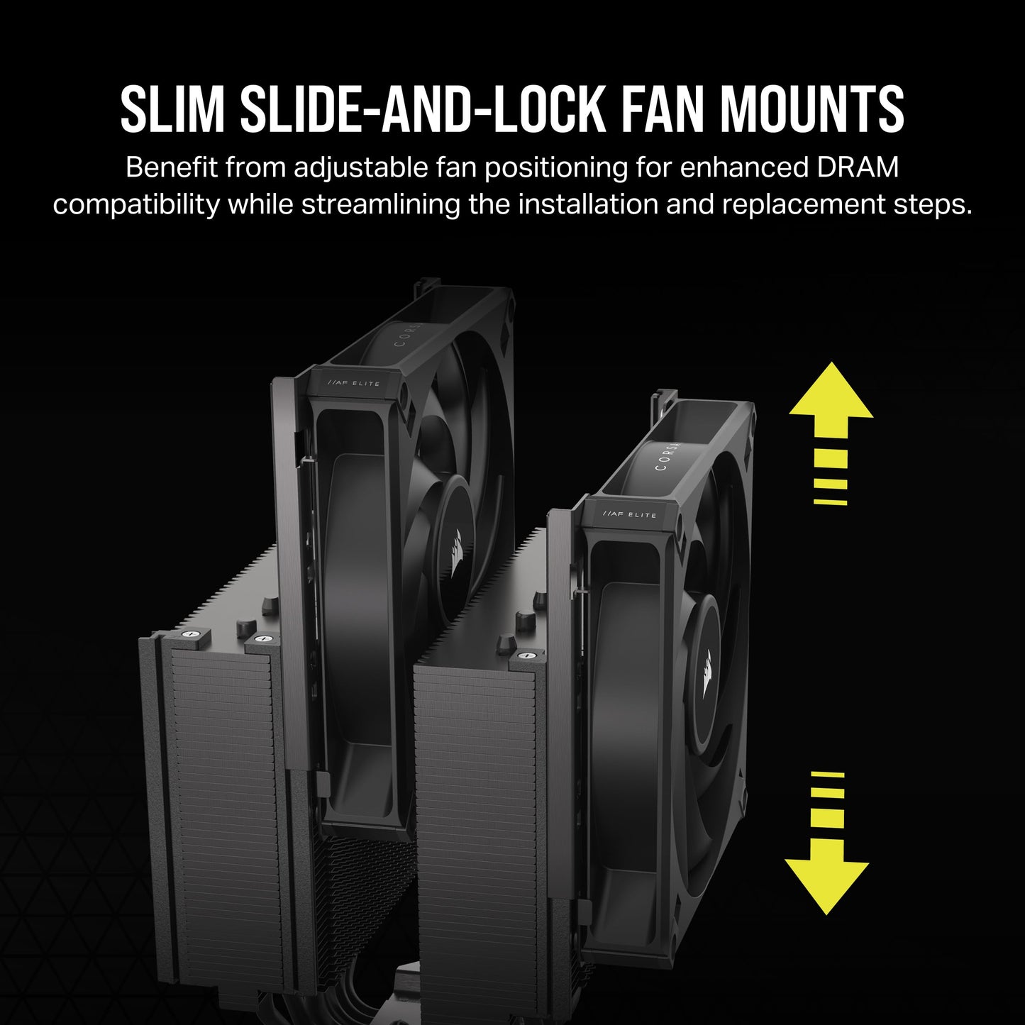 CORSAIR A115 High-Performance Tower CPU Air Cooler — Cools up to 270W TDP - Slide-and-Lock Fan Mount - Two Corsair AF140 Elite Fans - Easy to Install - Pre-Applied Thermal Paste — Black