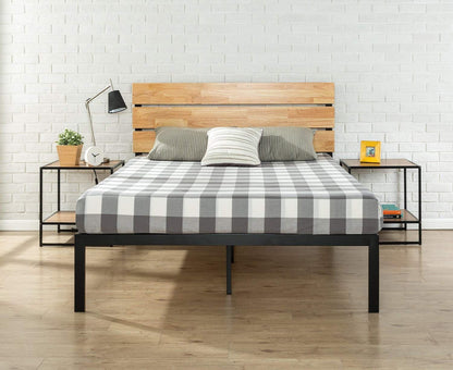 Zinus Twin Bed Frame - Paul 14 Inch Platform Bed Frame with Wood Headboard, Durable Metal & Wood Construction with Wood Slat Support, Easy Assembly, No Box Spring Needed, Underbed Storage Space, Twin Size