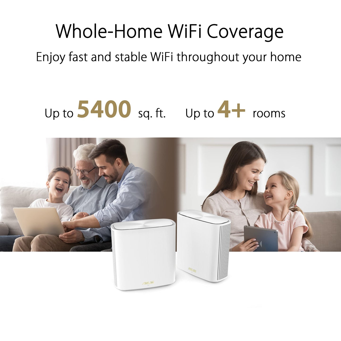 ASUS ZenWiFi Whole-Home Dual-Band Mesh WiFi 6 System XD6 White - 2 Pack, Coverage up to 5,400 sq.ft & 4+ Rooms, 5400Mbps, AiMesh, Lifetime Free Internet Security, Parental Control, Easy Setup