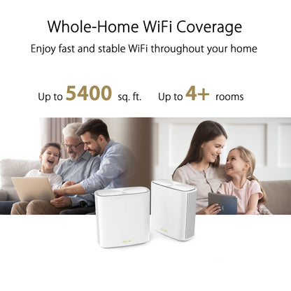 ASUS ZenWiFi Whole-Home Dual-Band Mesh WiFi 6 System XD6 White - 2 Pack, Coverage up to 5,400 sq.ft & 4+ Rooms, 5400Mbps, AiMesh, Lifetime Free Internet Security, Parental Control, Easy Setup