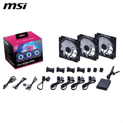 MSI MPG EZ120 ARGB-3B Fan - 120mm ARGB Fan, Patented Magnetic Connector Block, Daisy-Chain Connection, Fluid Dynamic Bearing + Extra nut Fixing, Fan hub, Mystic Light & Cooling Wizard Support