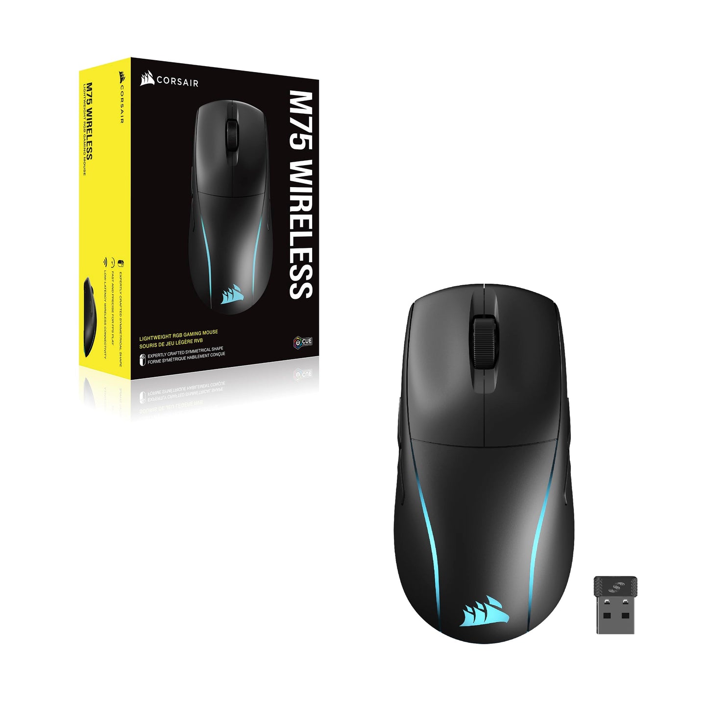 Corsair M75 Wireless RGB Lightweight FPS Gaming Mouse – 26,000 DPI – Swappable Side Buttons – iCUE Compatible – PC – Black Wireless Mouse