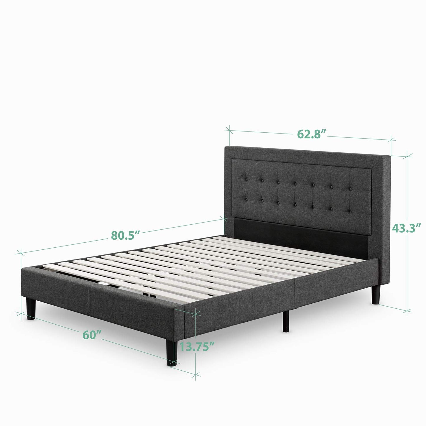 Zinus Dachelle Upholstered Platform Bed Frame / Mattress Foundation / Wood Slat Support / No Box Spring Needed / Easy Assembly, Queen, Platform Bed Only, Dark Grey