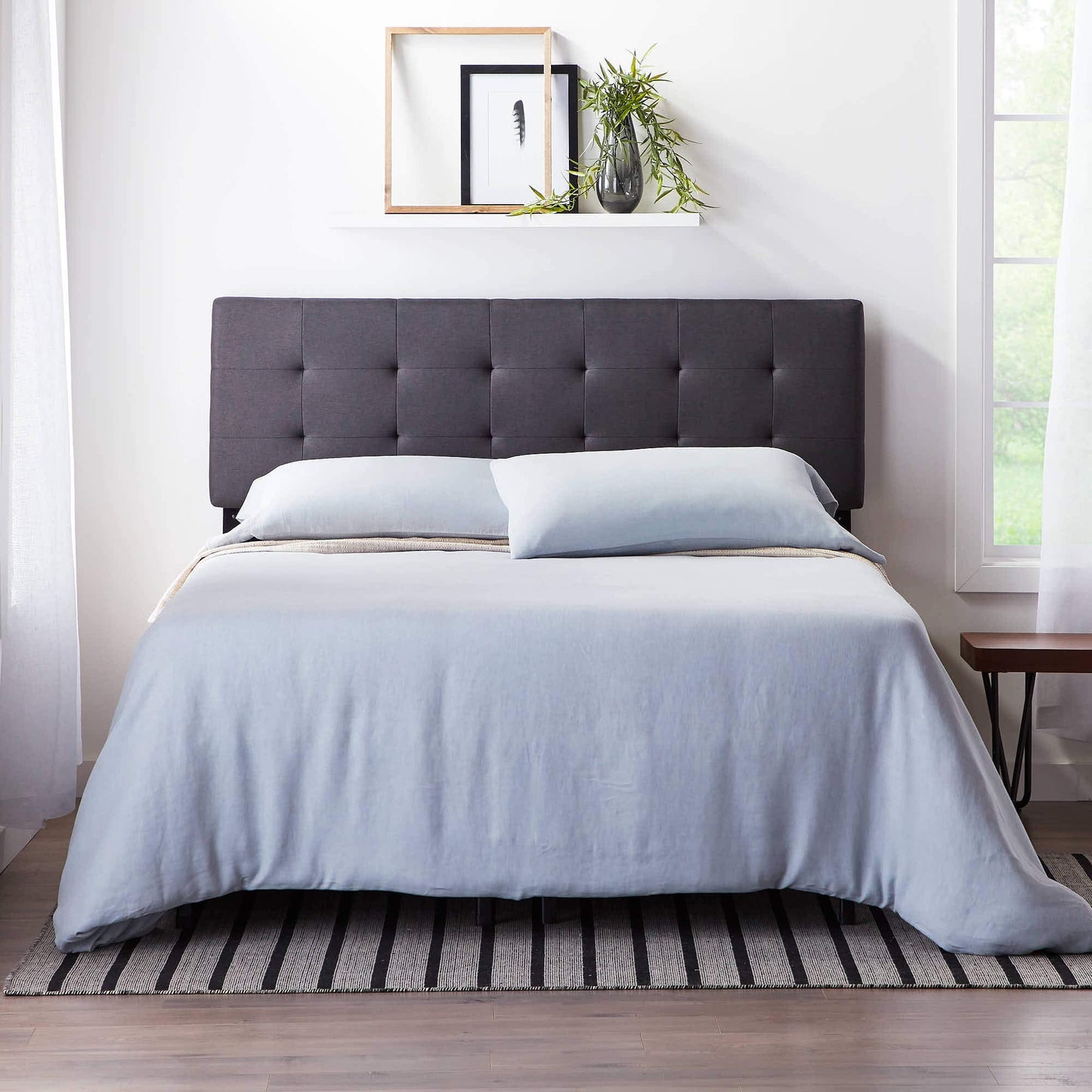 LUCID Square Tufted Mid Rise Headboard - Durable Wood Construction - Adjustable Height - Full Charcoal Full/Full XL Square Tufting