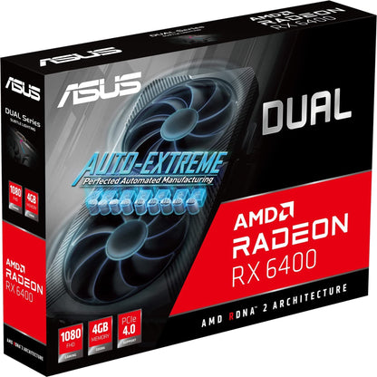 ASUS Dual AMD Radeon RX 6400 4GB GDDR6 Gaming Graphics Card (AMD RDNA 2, PCIe 4.0, 4GB GDDR6 Memory, HDMI 2.1, DisplayPort 1.4a, Axial-tech Fan Design, 0dB Technology) Dual Fans RX6400|4G