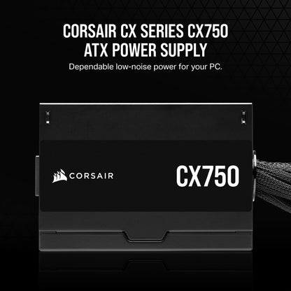 CORSAIR CX750 80 Plus Bronze Non Modular Low-Noise ATX 750 Watt Power Supply - NA - Black 750 Watts