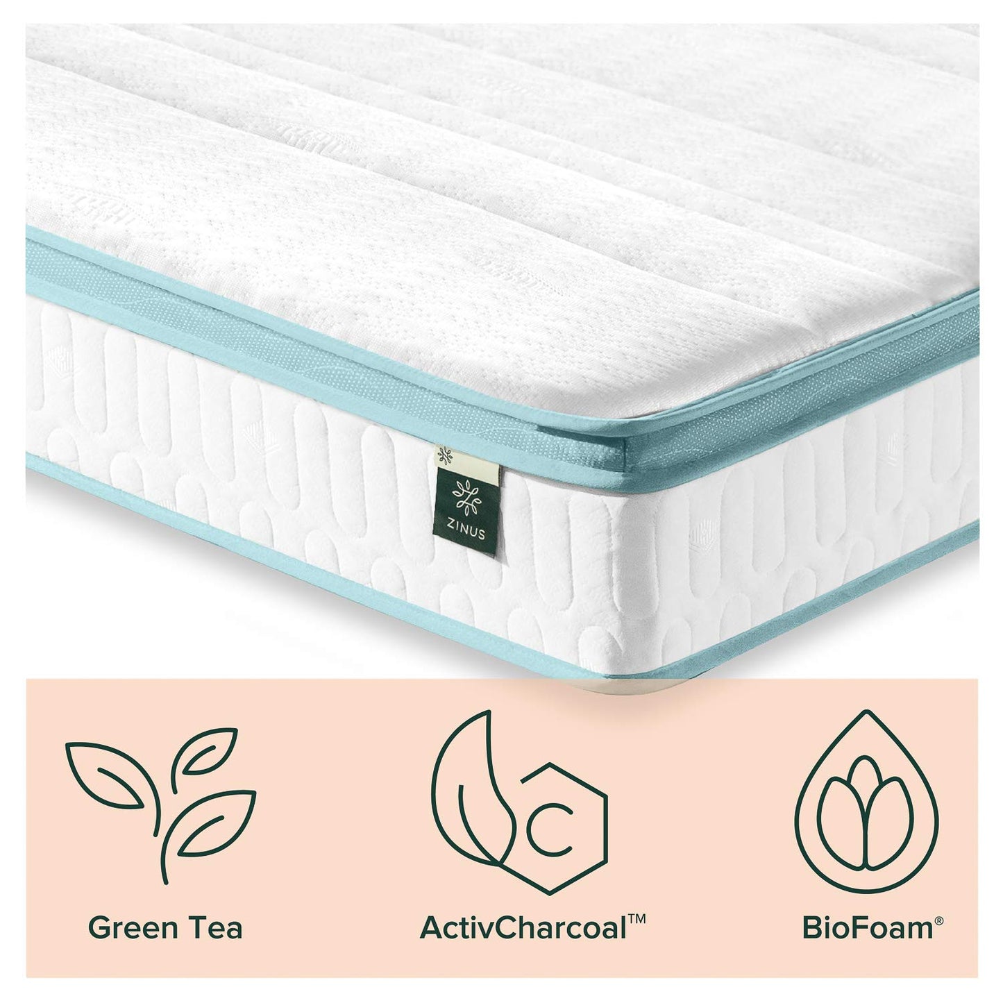 Zinus AZ-MGSM-8K 8 Inch Mint Green Memory Foam Hybrid Spring Mattress, King