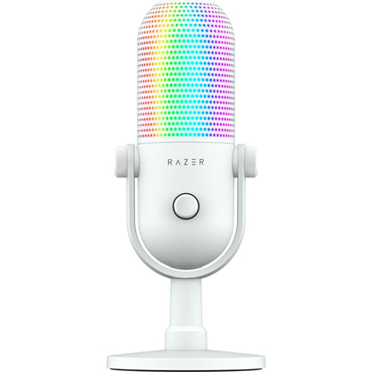 Razer Seiren V3 Chroma RGB USB Microphone: Stream & Game Reactive Lighting - Tap-to-Mute Sensor - Condenser Mic - Digital Gain Limiter & Shock Absorber - PC, Discord, OBS Studio, XSplit - White