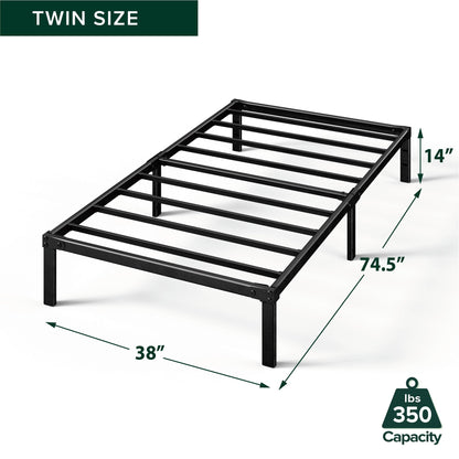 Zinus Twin Bed Frame – Yelena 14 inch Metal Bed Frame with Steel Slat Support, Heavy Duty Metal Construction, Easy Assembly, No Box Spring Needed – Platform Bed with Underbed Storage, 5-Year Warranty