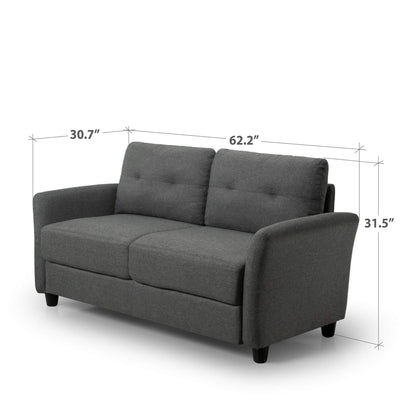 Zinus Contemporary Upholstered 62.2in Sofa Couch/Loveseat, Dark Grey Loveseat