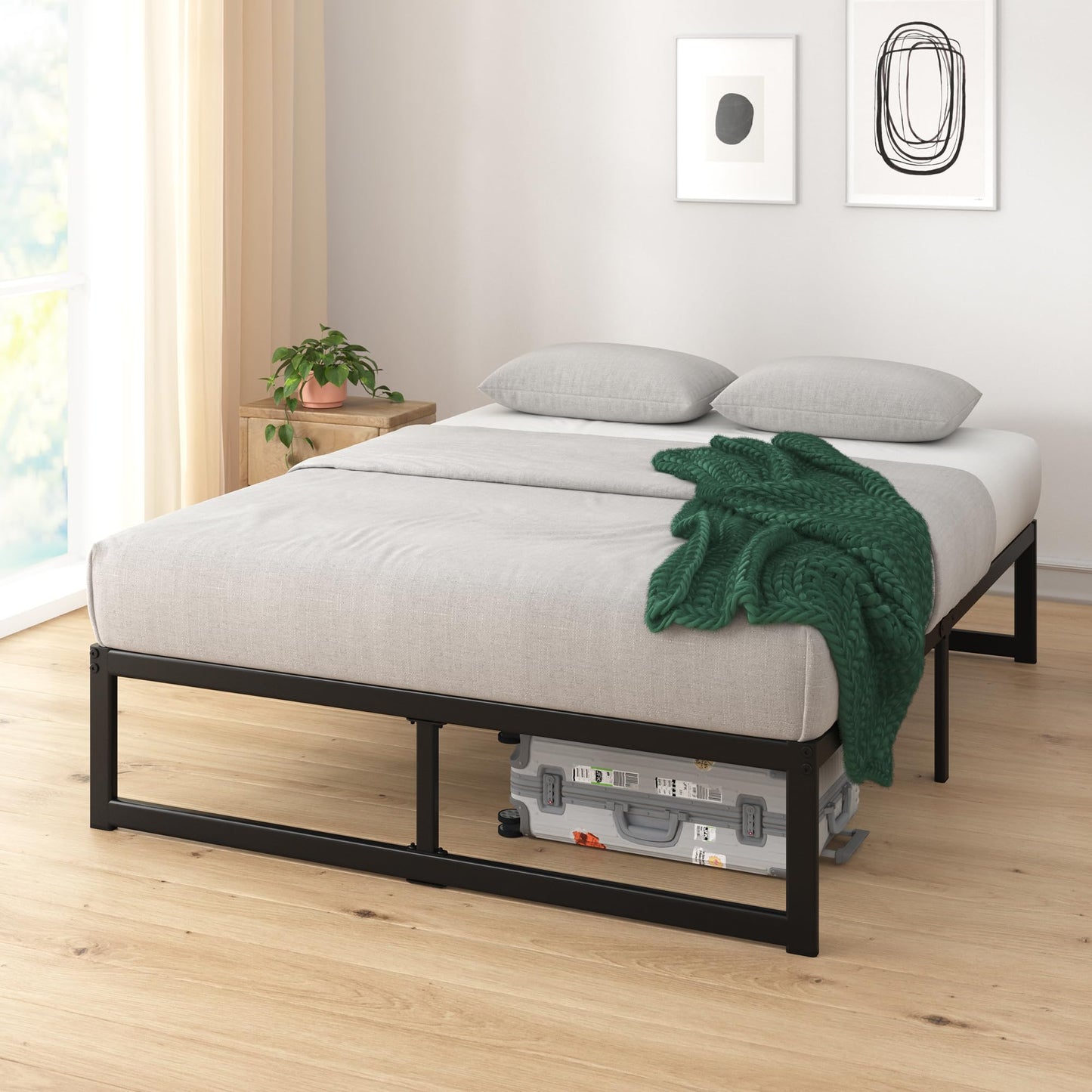 Zinus Queen Bed Frame - ABEL 14 inch Metal Bed Frame with Steel Slat Support, No Box Spring Needed, Easy Assembly - Minimalist Platform Bed in a Box with Underbed Storage Space, 5 Year Wrranty, Queen Contemporary New Small Box