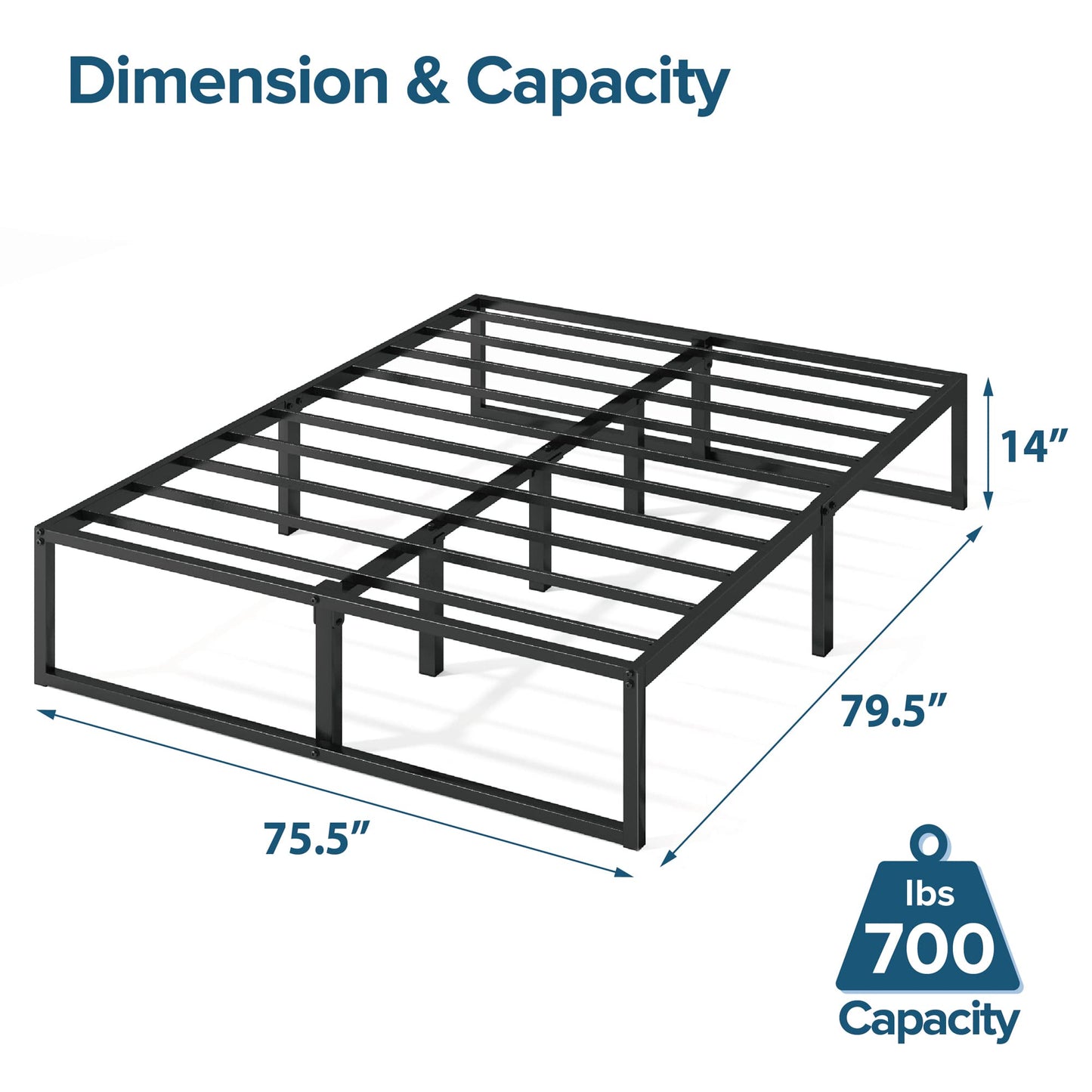 Zinus King Bed Frame – Lorelai 14 inch Bed Frame with Steel Slat Support, Heavy Duty Metal Construction, Easy Assembly, No Box Spring Needed – Platform Bed Frame with Underbed Storage Modern Original Big Box