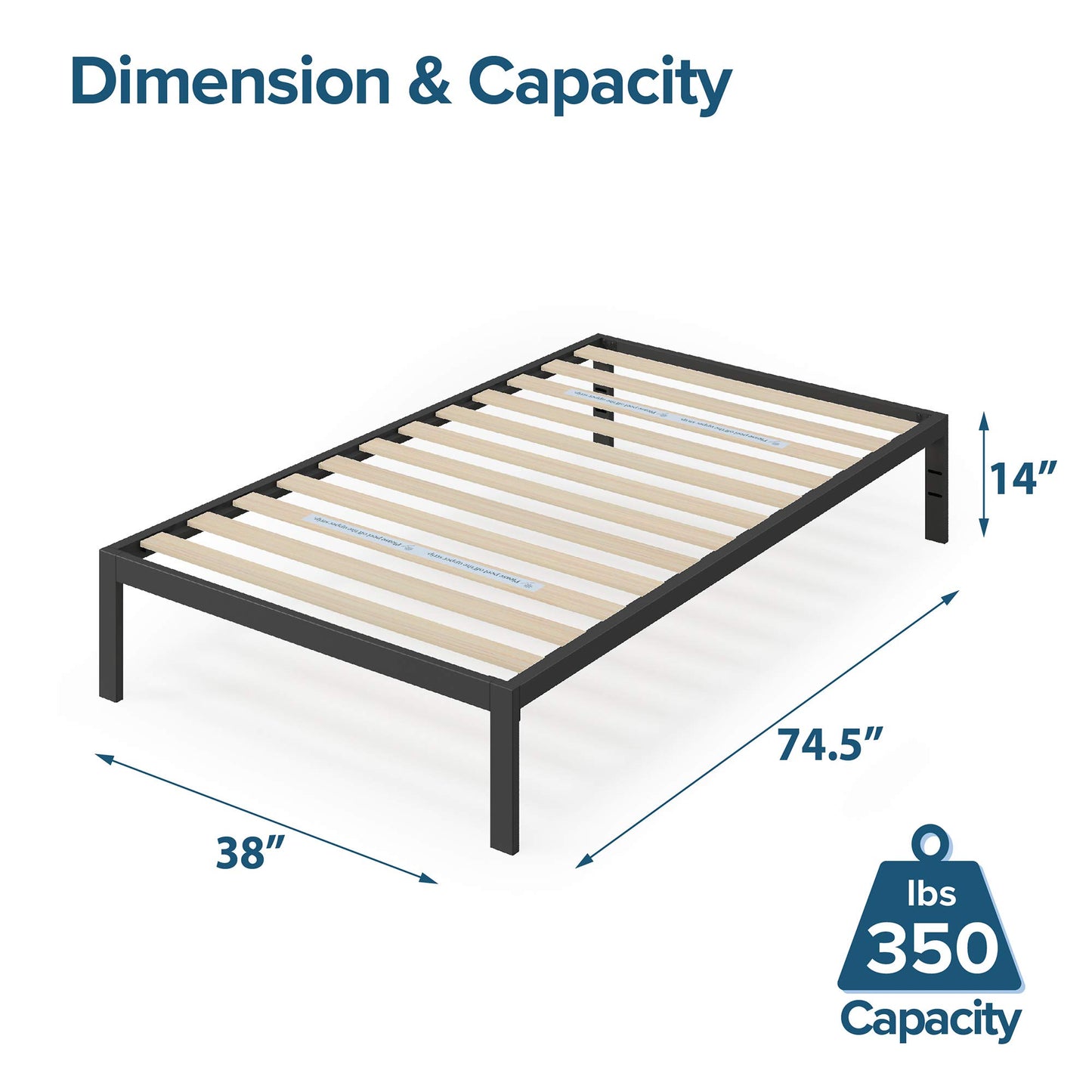 Zinus Twin Bed Frame - Mia 15 inch Metal Bed Frame with Wood Slat Support, No Box Spring Needed, Easy Assembly - Minimalist Platform Bed Frame with Underbed Storage Space, Twin Size Black