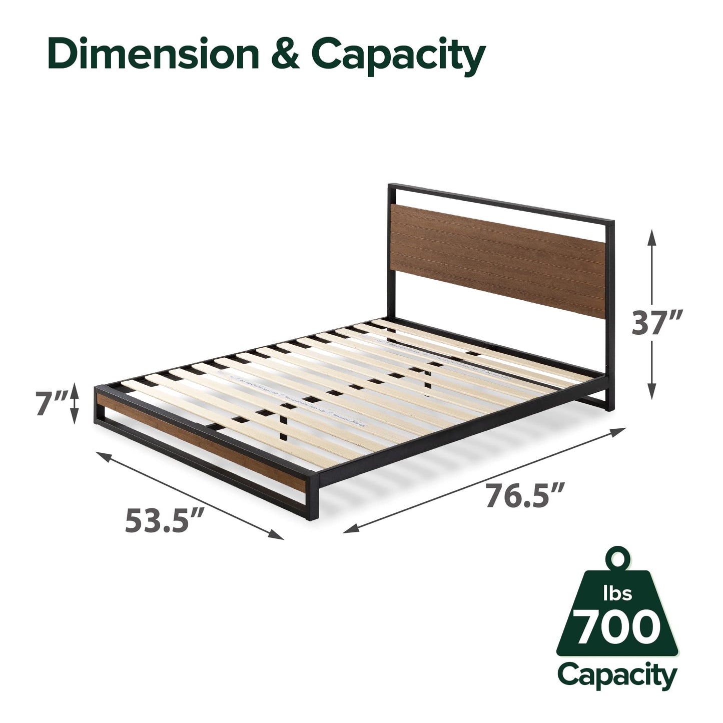 Zinus Full Bed Frame – Suzanne 7 inch Bed Frame with Headboard, Bamboo Wooden Slats, Heavy Duty Metal, Easy Assembly, No Box Spring Needed – Platform Bed Frame with Underbed Storage Standard