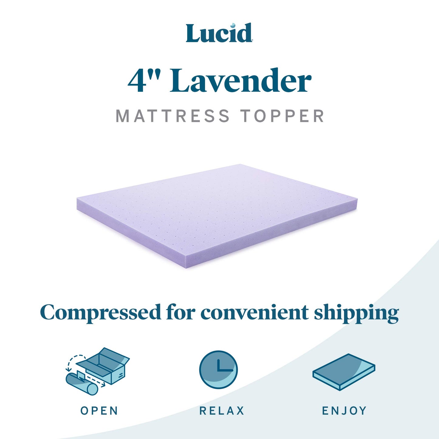 LUCID 4 Inch Lavender Infused Memory Foam Mattress Topper - Ventilated Design - Queen Size