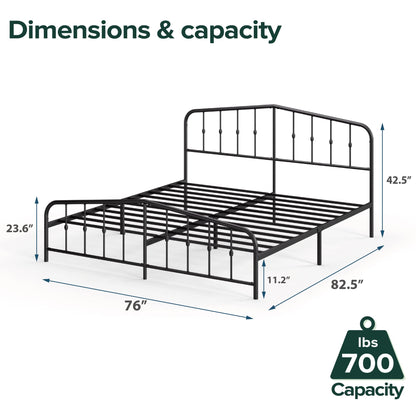 Zinus King Bed Frame - Heidi Metal Platform Bed Frame with Headboard and Footboard - Steel Mattress Foundation, No Box Spring Needed, Underbed Storage Space, 5 Year Warranty, Black, King Size