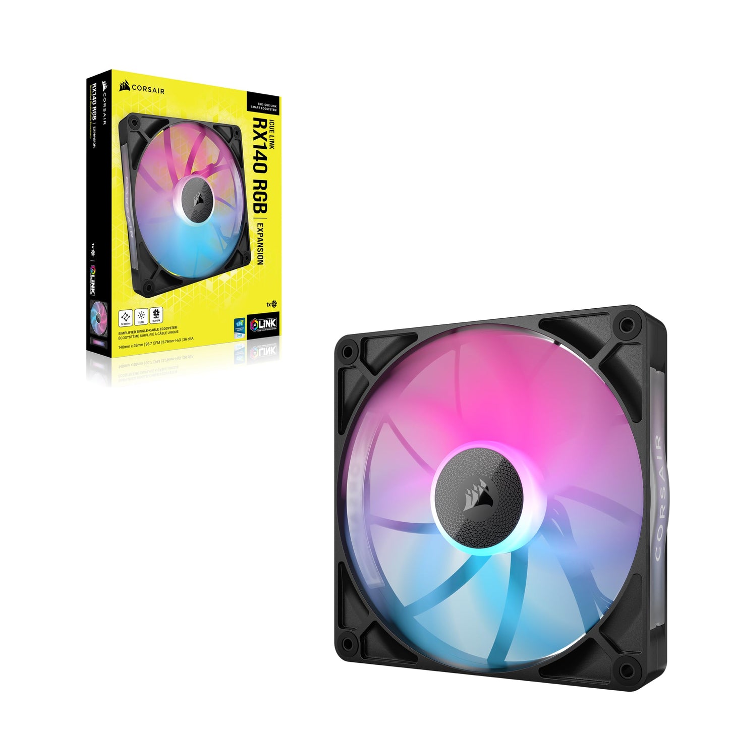 CORSAIR iCUE Link RX140 RGB 140mm PWM Fan - Magnetic Dome Bearing - Single Fan - Black 1 x 140mm