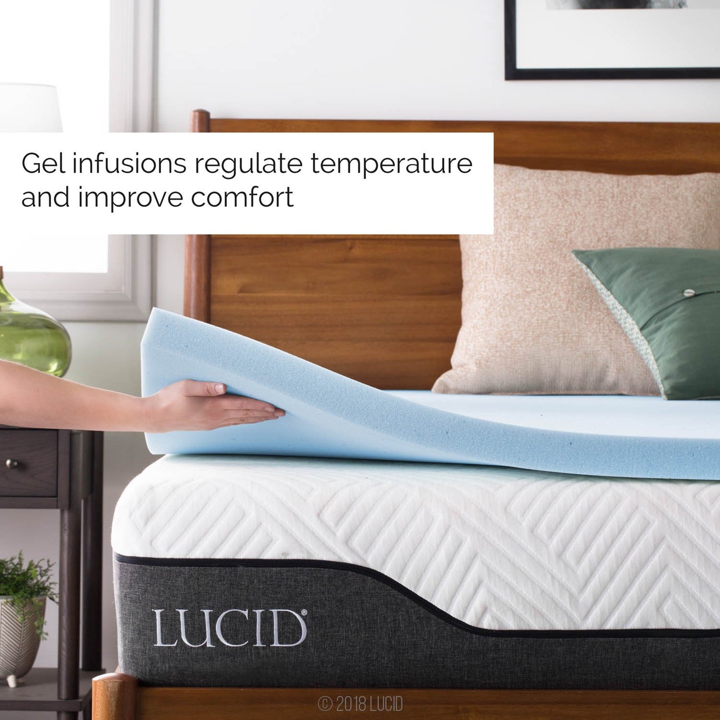 LUCID 2 Inch Gel Memory Foam Mattress Topper - Ventilated Design - Ultra Plush - Queen, Blue