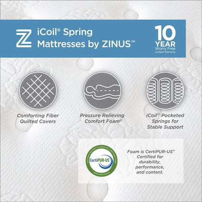 Zinus Classic 8 Inch Tight Top Pocketed Spring Mattress, Pressure Relieving Comfort Foam and iCoil Pocketed Springs, CertiPUR-US Certified, Full Size