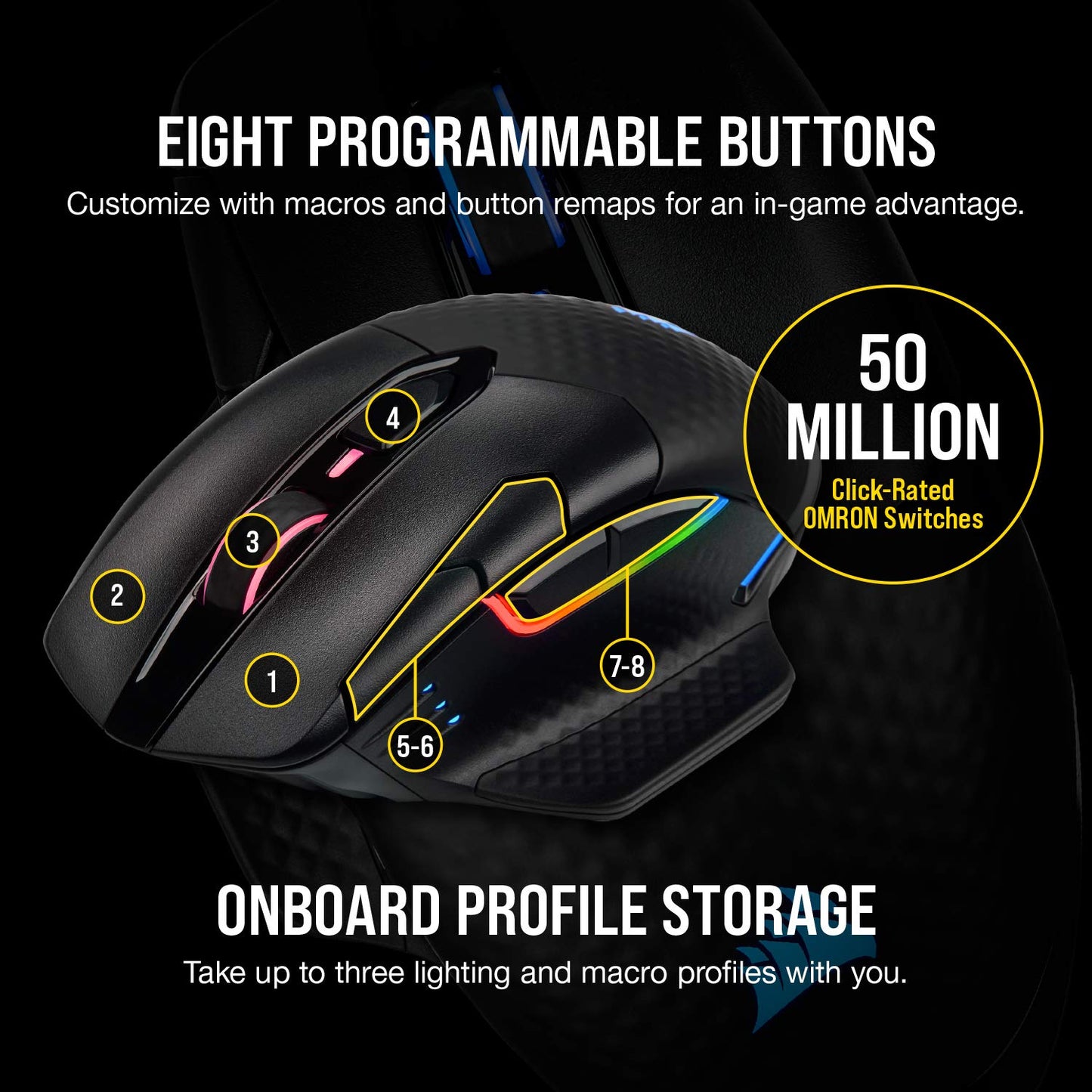 Corsair Dark Core RGB Pro SE, FPS/MOBA Gaming Mouse with SLIPSTREAM Technology, Black, Backlit RGB LED, 18000 DPI, Optical, Qi wireless charging certified