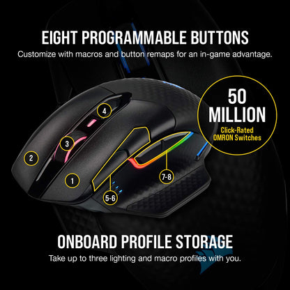 Corsair Dark Core RGB Pro SE, FPS/MOBA Gaming Mouse with SLIPSTREAM Technology, Black, Backlit RGB LED, 18000 DPI, Optical, Qi wireless charging certified