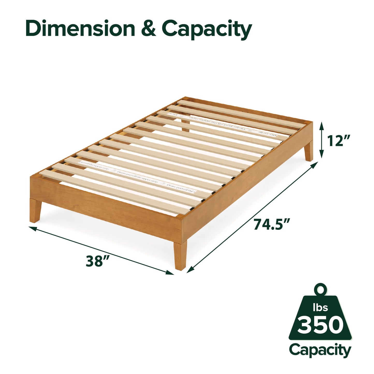 Zinus Twin Bed Frame - Marissa Deluxe 12 inch Wood Platform Bed with Wood Slats Support, Easy Assembly, No Boxspring Needed - Wood Bed Frame with Underbed Storage Space, Rustic Pine Finish, Twin Size