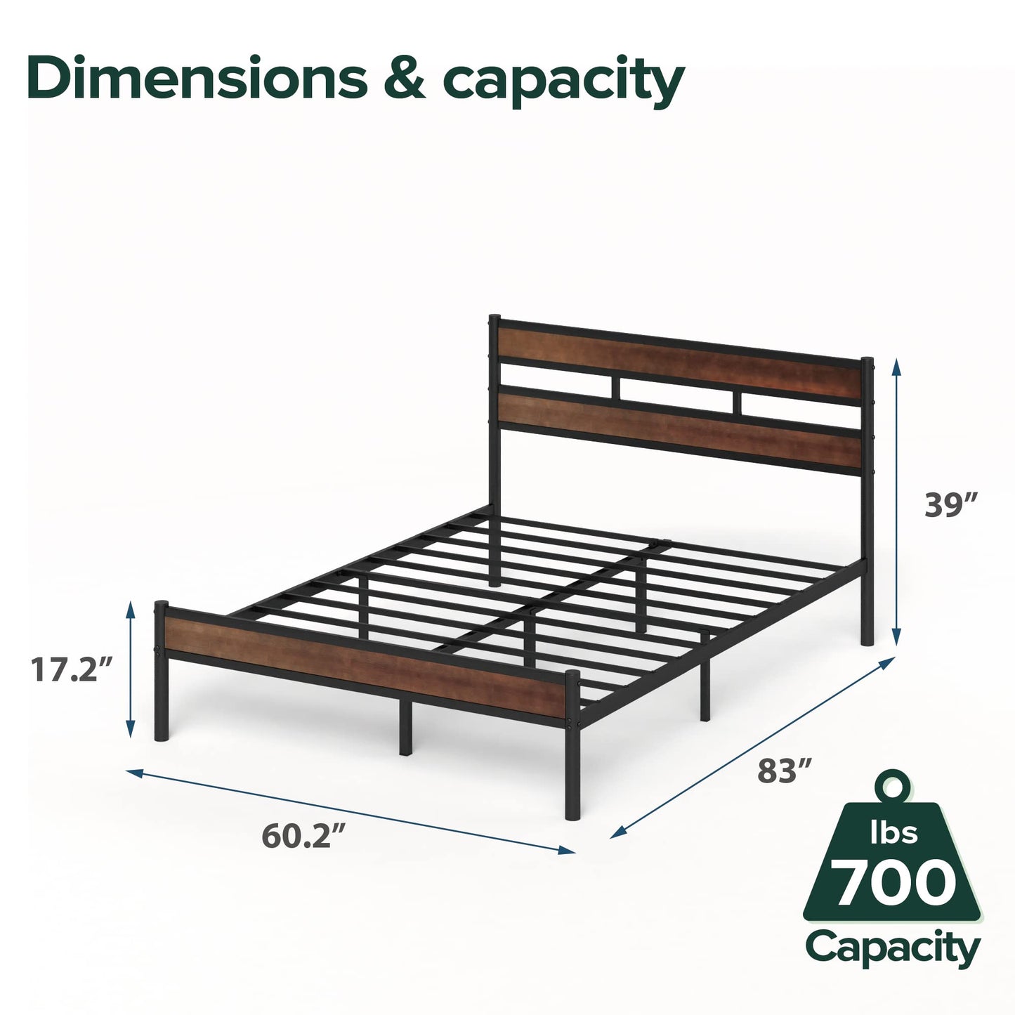 Zinus Roman Bamboo and Metal Platform Bed Frame/No Box Spring Needed/Easy Assembly, Queen