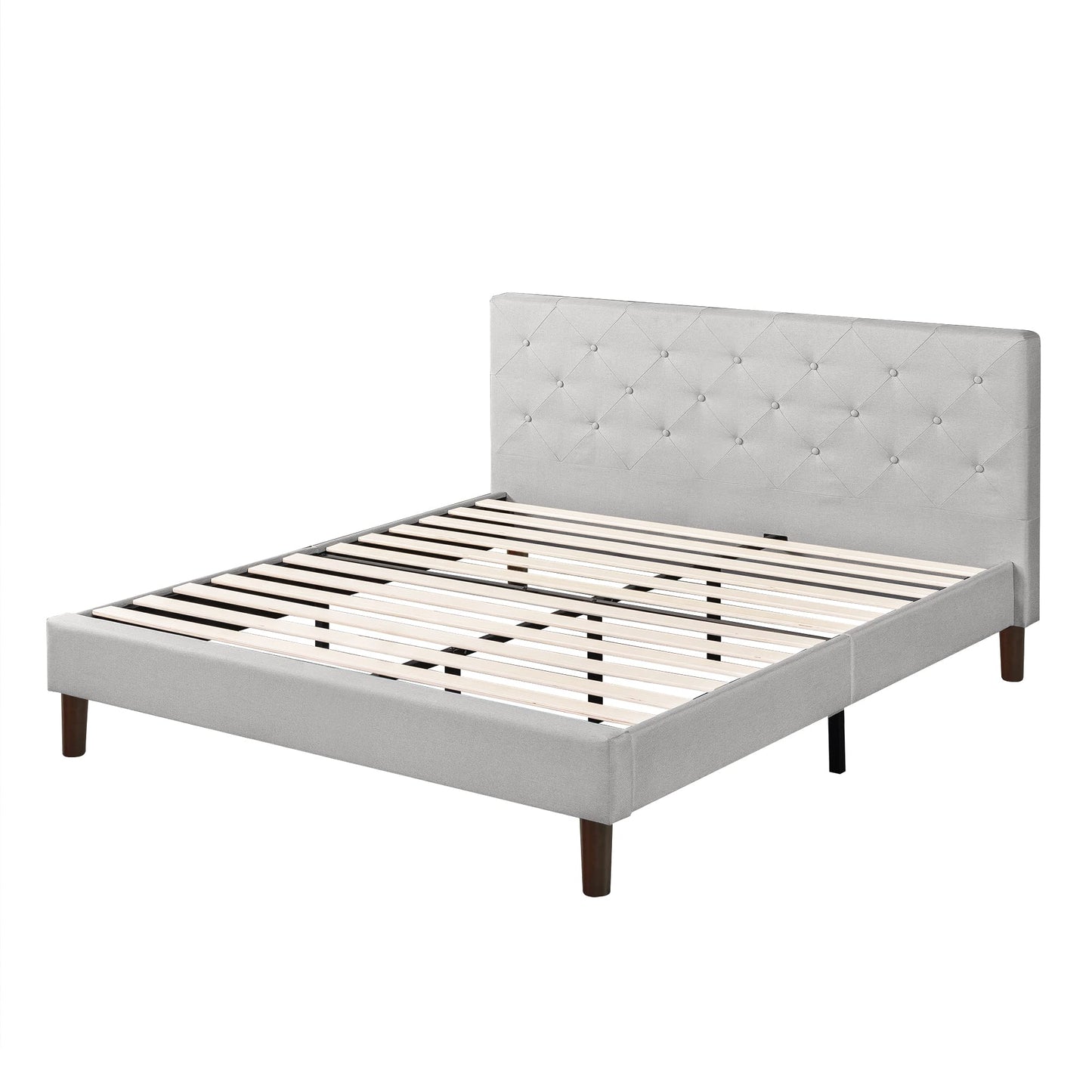 Zinus FDPB-LG-K Upholstered Diamond Stitched Platform Bed in Sage Grey, King