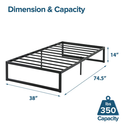 Zinus Twin Bed Frame - Abel 14 inch Metal Bed Frame with Steel Slat Support, No Box Spring Needed, Easy Assembly - Minimalist Platform Bed Frame with Underbed Storage Space, Twin Size Modern Original Big Box