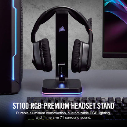 CORSAIR VIRTUOSO RGB WIRELESS XT High-Fidelity Gaming Headset (Slate) + Corsair CA-9011167-NA Gaming ST100 RGB Premium Headset Stand Headset + Headset Stand, ST100