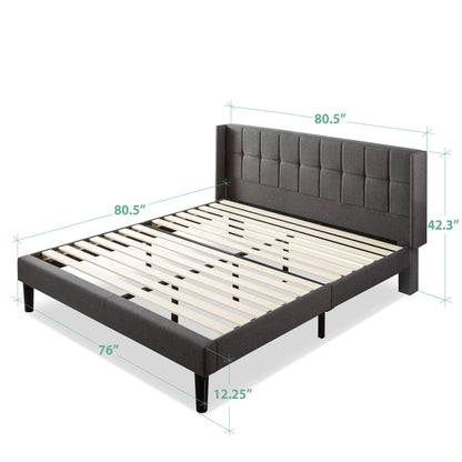 ZINUS Dori Upholstered Platform Bed Frame with Wingback Headboard / Mattress Foundation / Wood Slat Support / No Box Spring Needed / Easy Assembly, King Grey Traditional