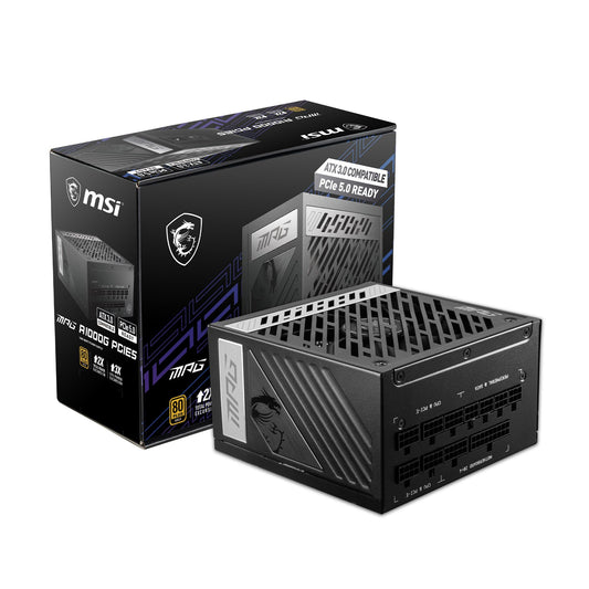 MSI - MPG A1000G PCIE 5.0, 80+ GOLD Full Modular Gaming PSU, 12VHPWR Cable, 4080 4090 ATX 3.0 Compatible, 1000W Power Supply - 100% Japanese 105°C Capacitors - Compact Size - ATX PSU MPG A1000G PCIE5