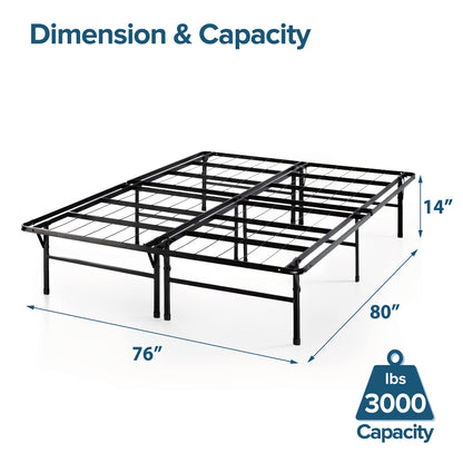 Zinus King Bed Frame - SmartBase 14 Inch Deluxe Metal Bed Frame with Steel Slat Support - No Box Spring Needed, Tool-Free Assembly, Heavy Duty Platform Bed Frame with Underbed Storage Space, King Size SmartBase® Only