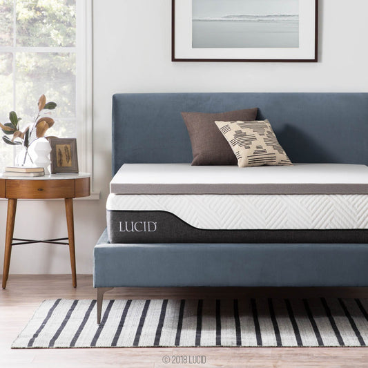 Lucid 2 Inch Bamboo Charcoal Memory Foam Mattress Topper, California King