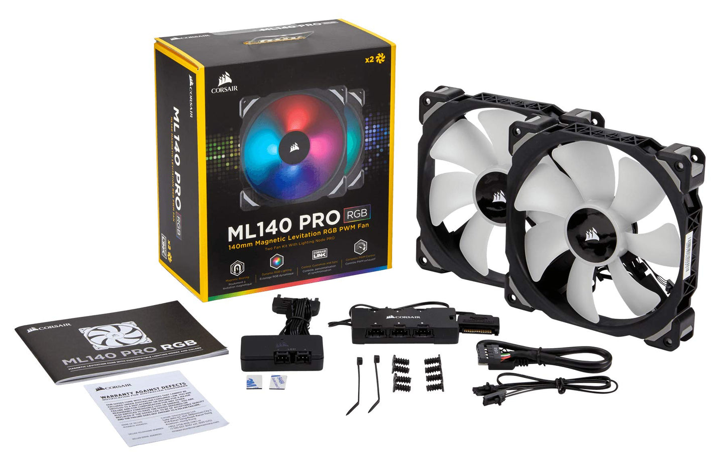 Corsair ML140 PRO 140 mm Premium Magnetic Levitation RGB LED PWM Fan with Lighting Node Twin Pack (CO-9050078-WW) ML140 Pro RGB Triple